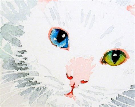 Wall Decor White Cat Art Pretty Kitten Painting Cute Kitty Etsy