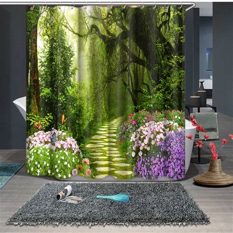 Green Forest Print Waterproof Fabric Bathroom Kitchen 3d Shower