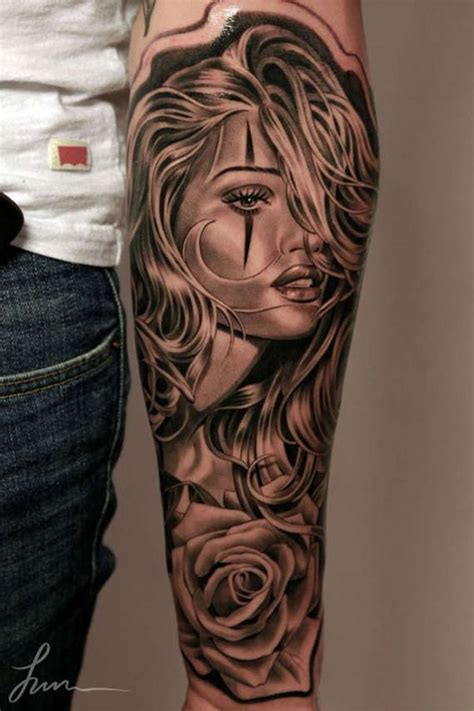 The background features big, beautiful roses with lovely shaded details. 50+ Cool Forearm Tattoos for Men & Women