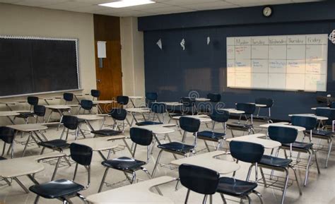 Empty High School Classroom With Desks And No Kids Stock Image Image