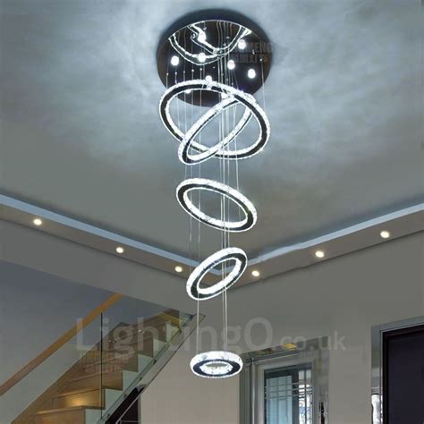 Dimmable 5 Rings Modern Led Crystal Ceiling Pendant Light Indoor