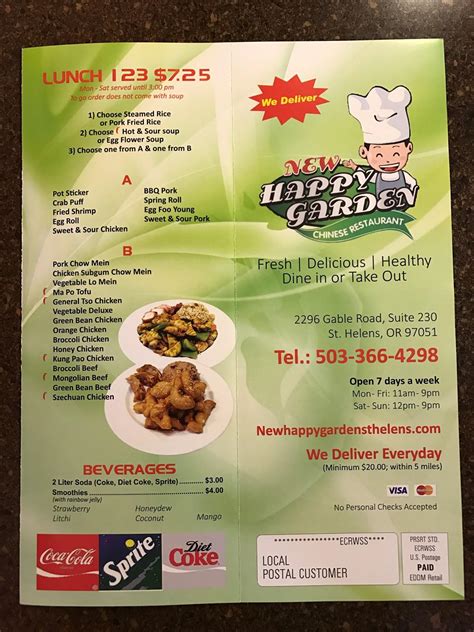 Menu At Happy Garden Chinese Restaurant Scappoose