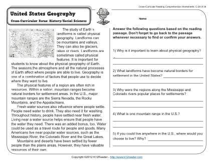 United States Geography | 3rd Grade Reading Comprehension Worksheet