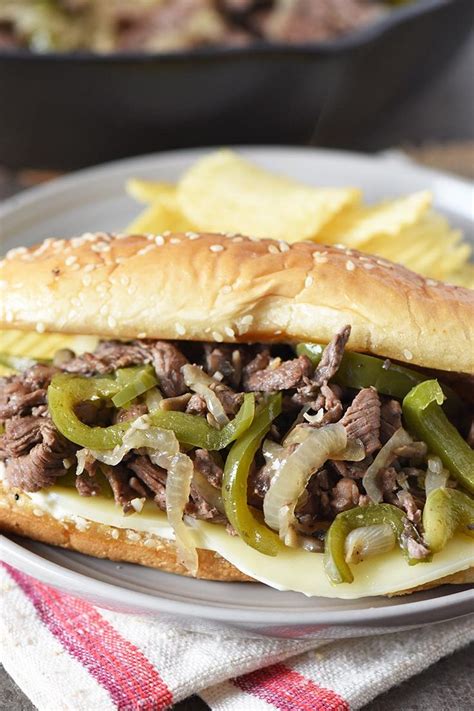 Add onions, mushrooms, green peppers, and pinch of salt. Pin on Steak Sandwich