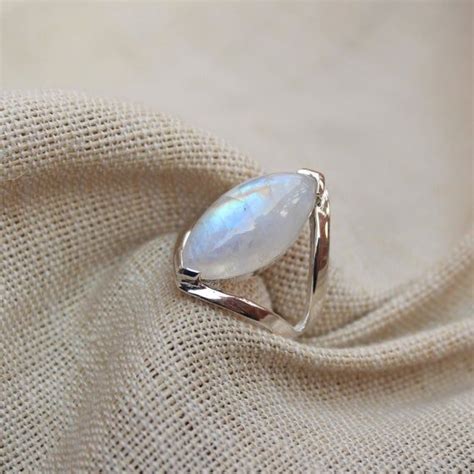 Rainbow Moonstone Ring Sterling Silver Jewelry Colorful Etsy