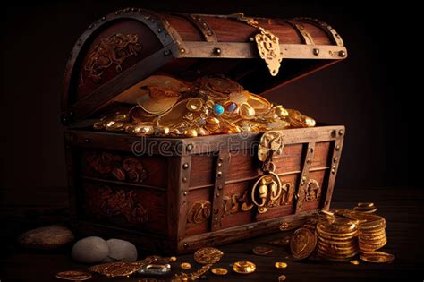 Treasure Chest Overflowing With Gold Coins And Jewels Stock