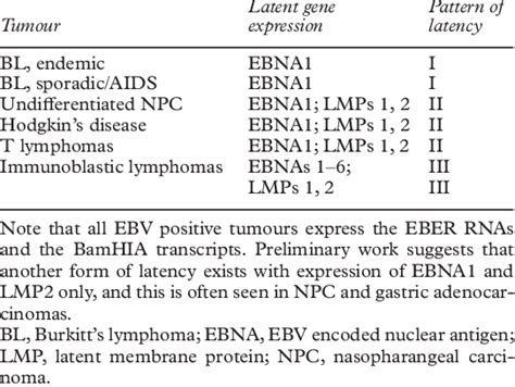 Viral Gene Expression In Epstein Barr Virus Ebv Associated Tumours