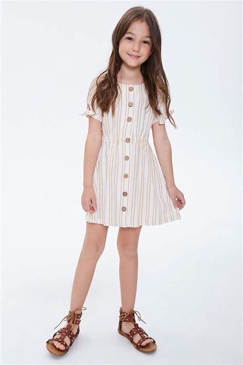 Girls Striped Button Front Dress Kids Forever 21 Girls Dresses
