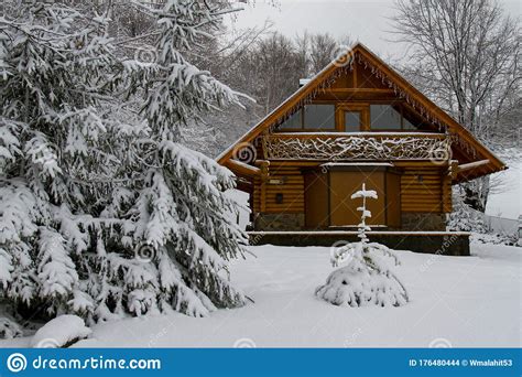Fairytale Wooden House In A Winter Snowy Forest Stock Photo Image Of