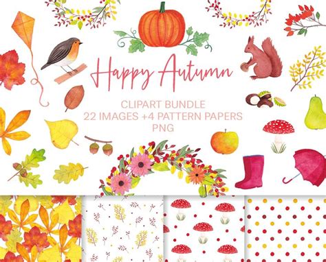 Herbst Clipart Set Aquarell Clipart Und Hintergrund Muster