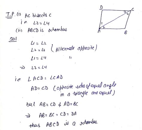 Diagonal AC Of A Parallelogram ABCD Bisects Angle A Sec Text Fig Show That
