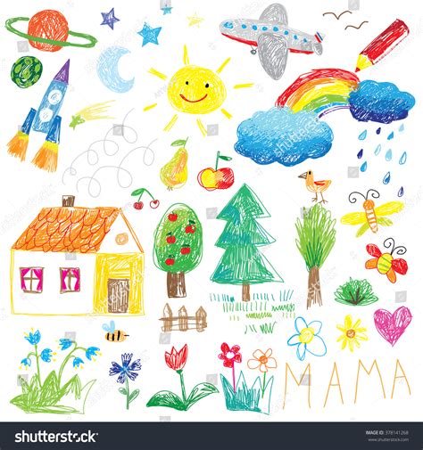 Child Drawing Doodle Set Stock Vector 378141268 Shutterstock