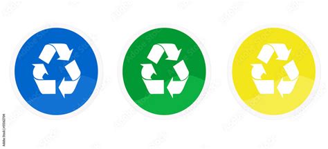 Iconos De Reciclaje En Colores Azul Verde Y Amarillo Stock