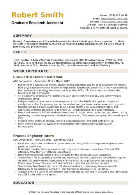 Ability to work with deadlines and under pressure 7. Graduate Research Assistant Resume Samples | QwikResume