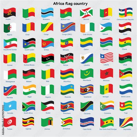 Vector Illustration Set Of Africa Flags Wave With Names Stock Vector