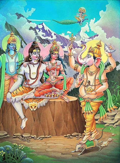 Hindu Cosmos Parvati Feeding Husband Shiva And Sons Via Shri Ganesh Ganesha Art Shiva