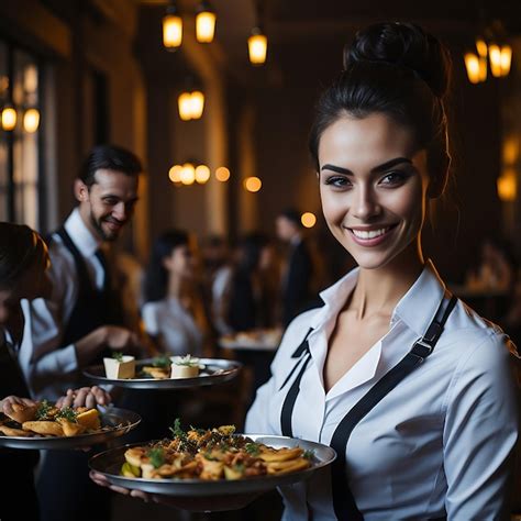 Premium Ai Image Young Smiling Server Waitress In Expensive Luxury