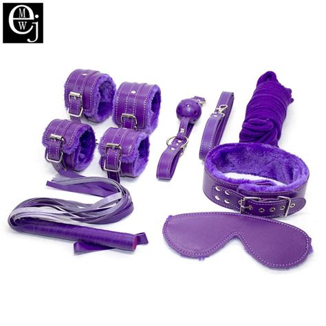 ejmw sex toy for couples cosplay 7pcs set plush leather whip eye mask handcuff rope legcuffs