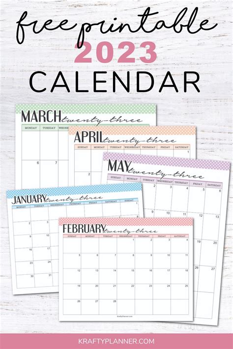 Free Printable 2023 Calendars Color — Krafty Planner Free Printable
