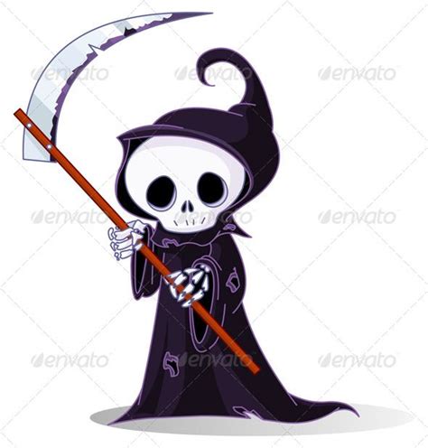 Cute Cartoon Grim Reaper With Scythe Isolated On White Eps 8 
