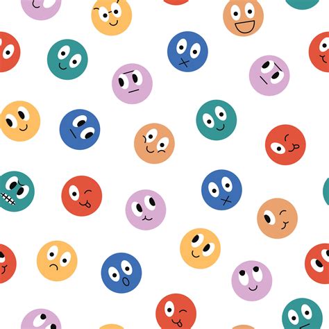 Colorful Emotions Seamless Pattern Cute Circle Smile Faces On White