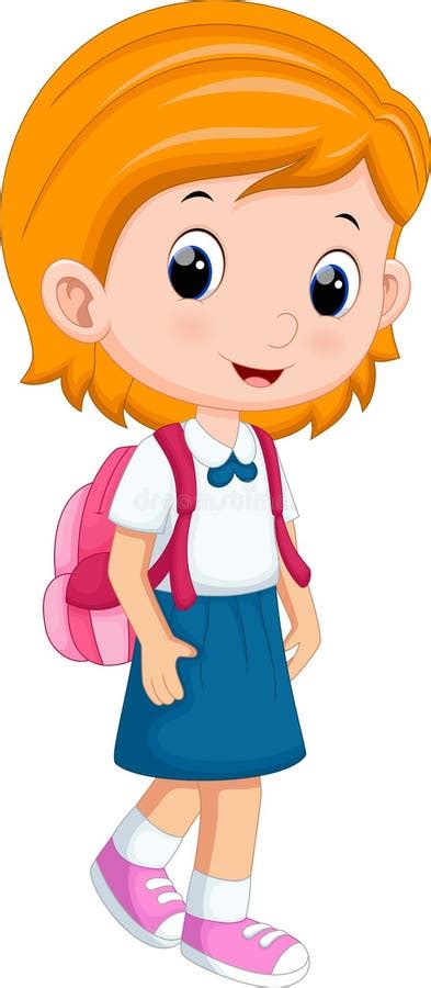 Cute Schoolgirl Cartoon Stock Illustration Image 55195794