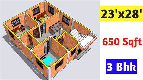 23 X 28 House Plan 23 X 28 House Design 650 Sqft Youtube