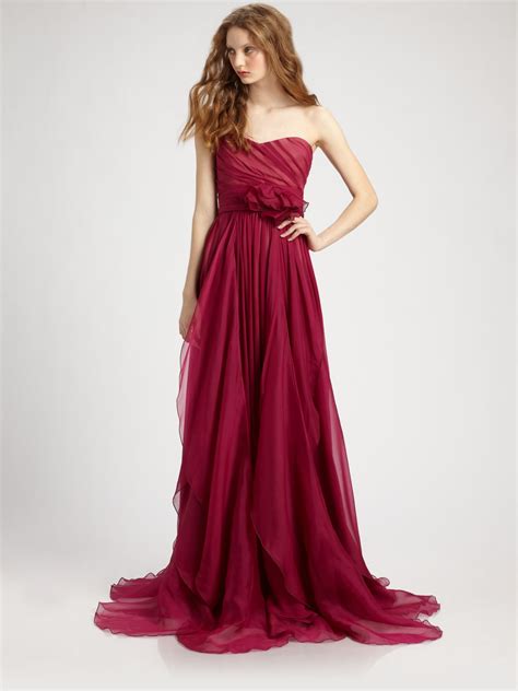 Notte By Marchesa Silk Chiffon Strapless Empire Waist Gown In Red Raspberry Lyst