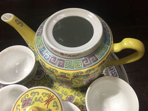 Rare Mun Shou Yellow Longevity Tea Set Hobbies And Toys Collectibles
