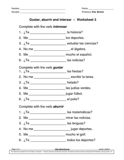 Learning Spanish Worksheets For Adults Spanish Worksheets Verb