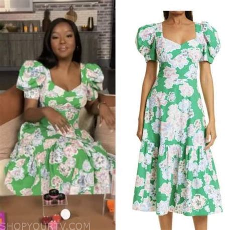 The Today Show March 2022 Makho Ndlovus Green Floral Puff Sleeve Midi Dress Shop Your Tv