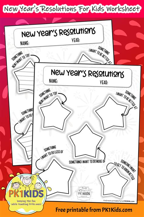 New Years Resolution Worksheet For Kids Pk1kids
