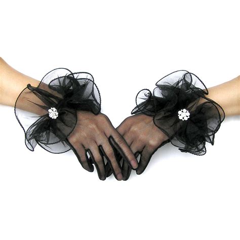 sheer black gloves vintage style evening gloves with rhinestone jewel one curtain road