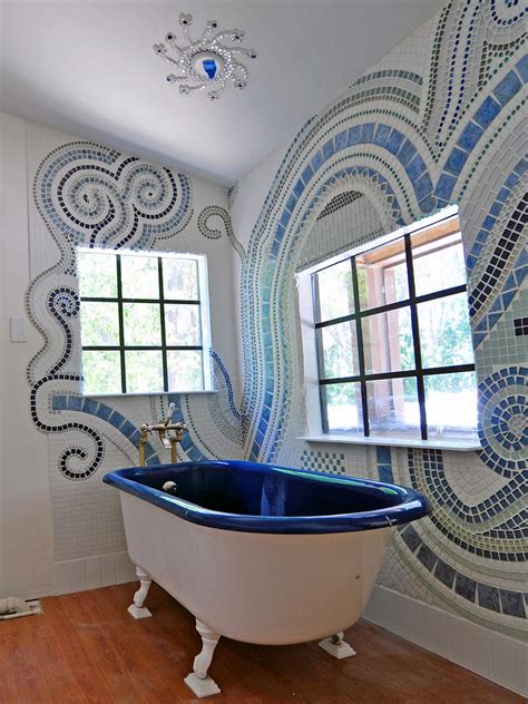 Mosaic tiles are unarguably an ideal flooring option to go for in bathrooms. Mosaic Tile Wall Art and a Splash of Deep Blue Brings an ...