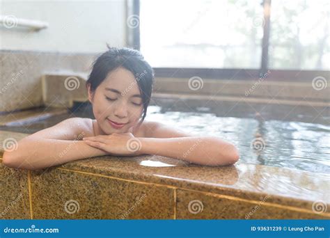 woman enjoy japanese onsen stock image image of asian 93631239