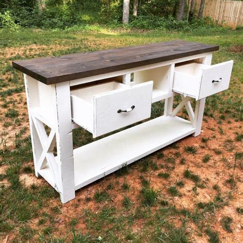 Rustic Farmhouse X Console Table With Drawers Etsy Farmhouse