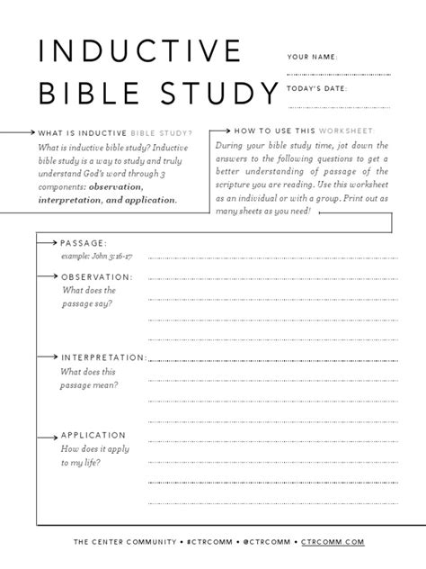 The Center Inductive Bible Study Worksheet Pdf