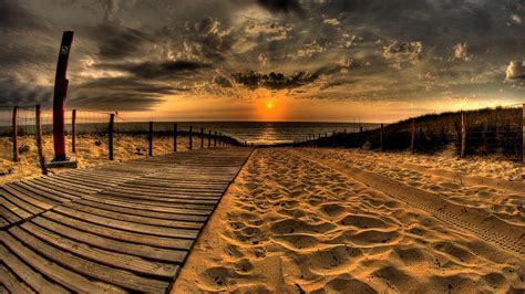 1920x1080 Sand And Pathway To Sea Under Cloudy Sunset 1080p Laptop Full