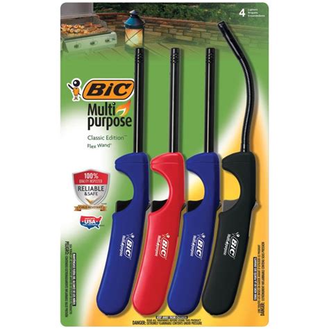 Bic Multi Purpose Classic Edition Lighter And Flex Wand Lighter 4 Pack