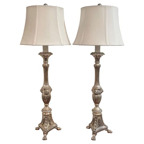 Pair Silver Plate Candlestick Lamps At 1stdibs