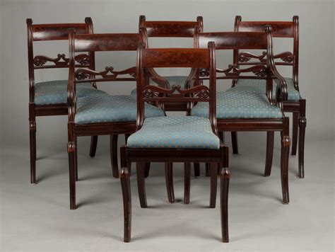 Set Of Six Carved And Figured Mahogany Classical Dining Room Chairs Cottone Auctions