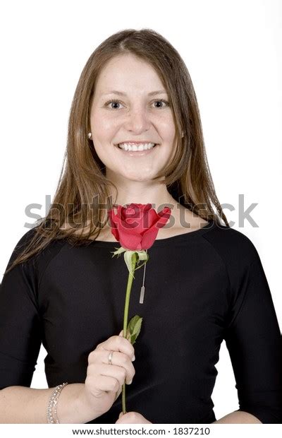 Cute Girl Red Rose Over White Stock Photo 1837210 Shutterstock