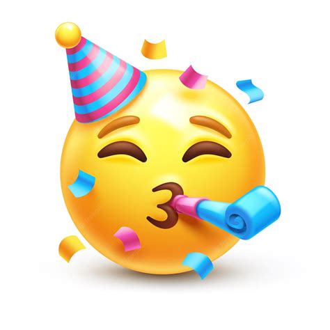 Premium Vector Partying Emoji Emoticon With Party Horn And Hat