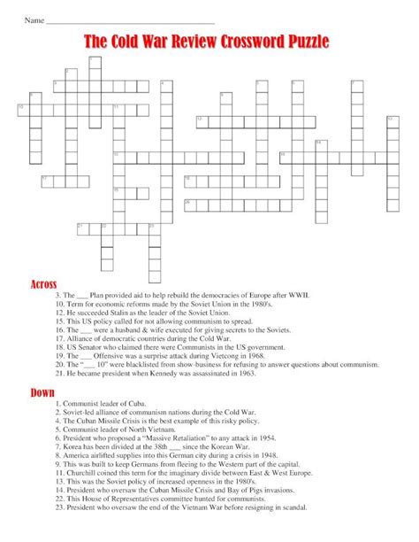 Pdf Name The Cold War Review Crossword Puzzle Coldwarcrossword