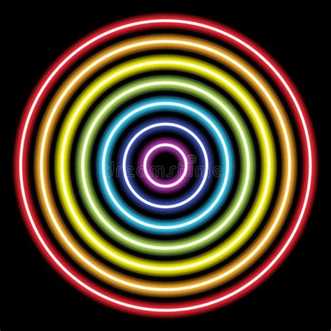 Circle Rainbow Neon Tube Lights On Black For Background And Design