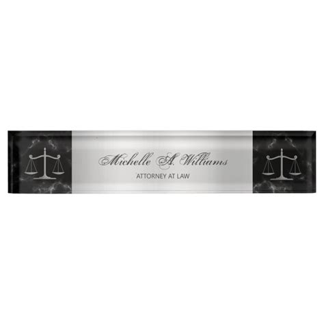 Chic Black Marble Silver Scales Of Justice Lawyer Desk Name Plate Zazzle