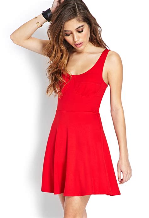 Fit and flare sweater dress red. Lyst - Forever 21 Striking Fit & Flare Dress in Red