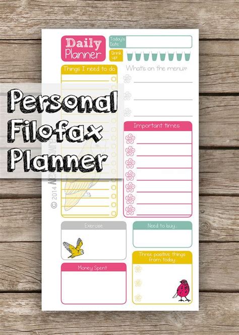 Daily Planner Personal Filofax Size Cute Hand Drawn Animal