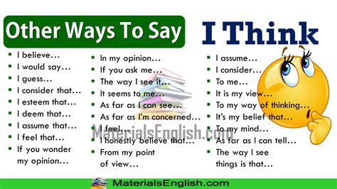 A Poster With Words That Sayother Ways To Say I Thinkand An