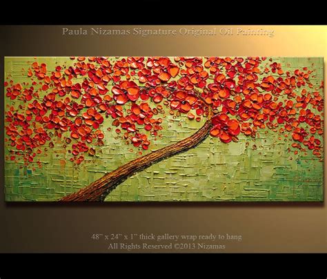 Original Abstract Contemporary Red Blooming Tree Oil Painting Etsy